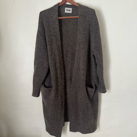 ACNE STUDIOS Raya long Mohair Brown melange cardigan sweater XS - Picture 1 of 6